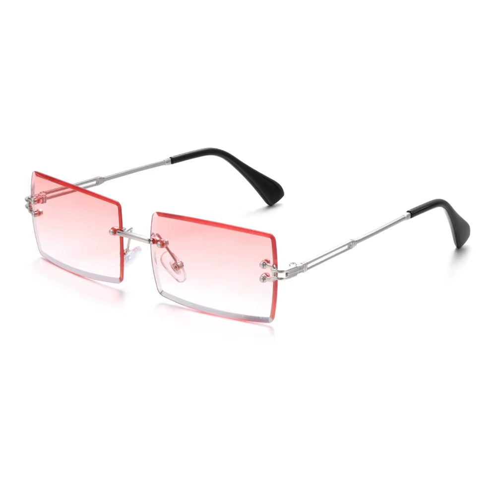 Retro UV400 Fashion Rectangle Rimless Women Sunglasses Unisex Retro Luxury Design Gradient Small Eyewear
