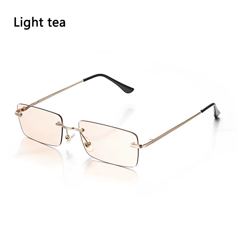 Retro UV400 Fashion Rectangle Rimless Women Sunglasses Unisex Retro Luxury Design Gradient Small Eyewear