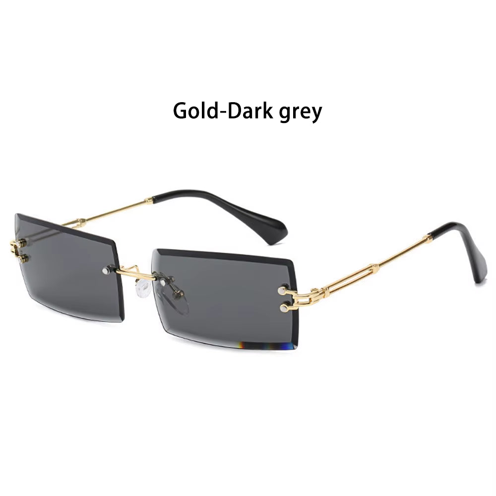 Retro UV400 Fashion Rectangle Rimless Women Sunglasses Unisex Retro Luxury Design Gradient Small Eyewear