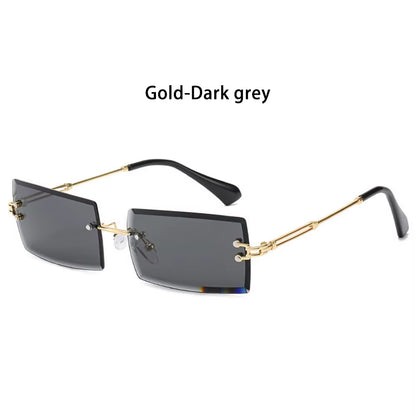 Retro UV400 Fashion Rectangle Rimless Women Sunglasses Unisex Retro Luxury Design Gradient Small Eyewear