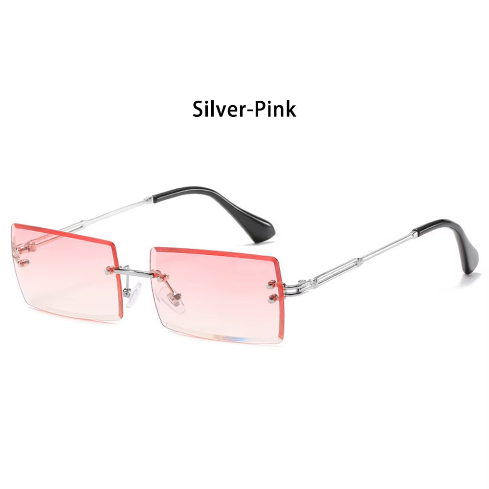 Retro UV400 Fashion Rectangle Rimless Women Sunglasses Unisex Retro Luxury Design Gradient Small Eyewear