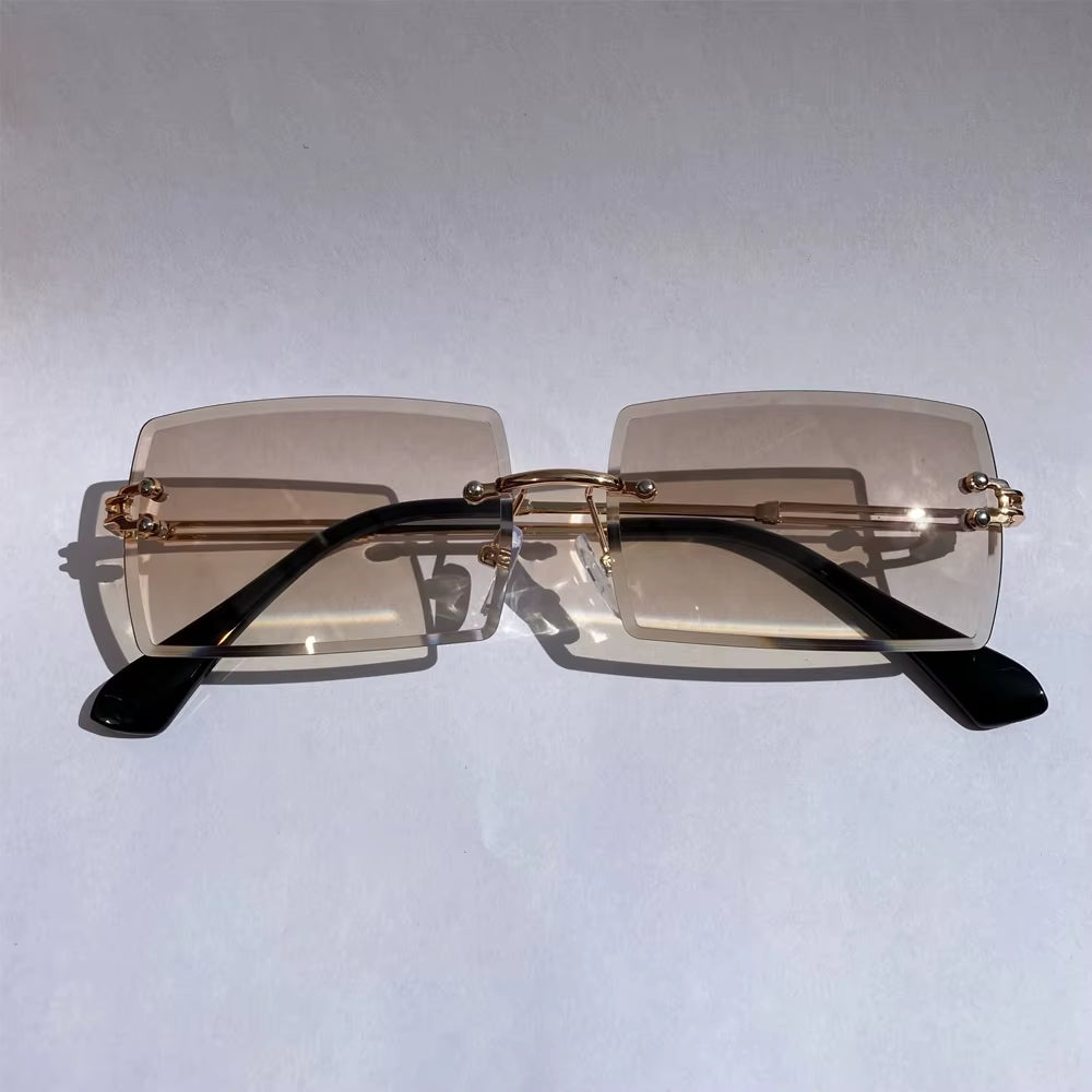 Retro UV400 Fashion Rectangle Rimless Women Sunglasses Unisex Retro Luxury Design Gradient Small Eyewear