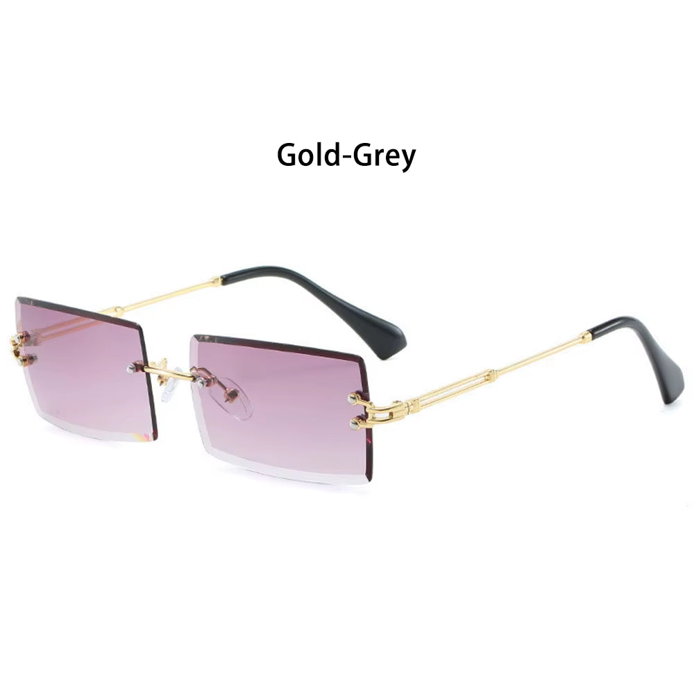 Retro UV400 Fashion Rectangle Rimless Women Sunglasses Unisex Retro Luxury Design Gradient Small Eyewear