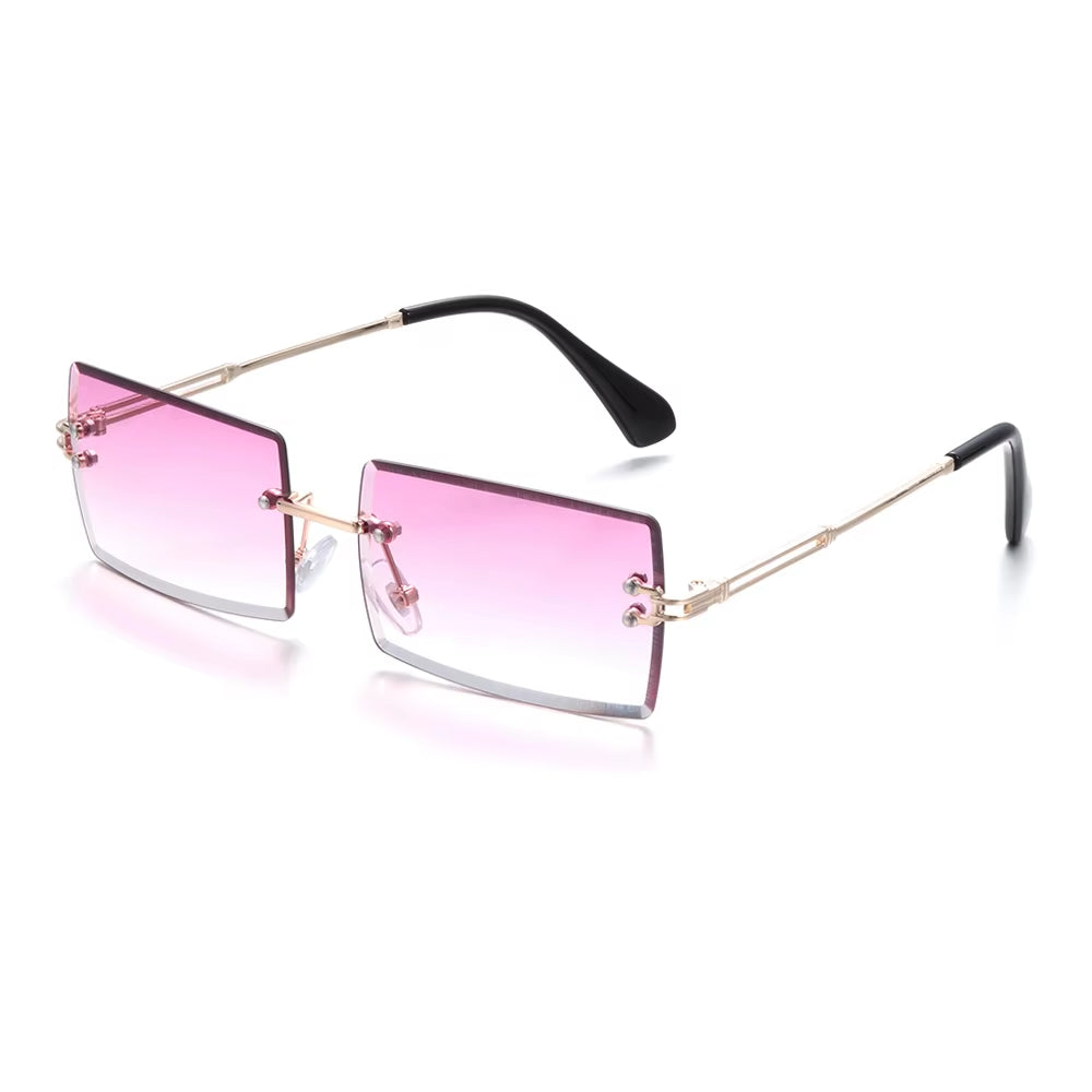 Retro UV400 Fashion Rectangle Rimless Women Sunglasses Unisex Retro Luxury Design Gradient Small Eyewear