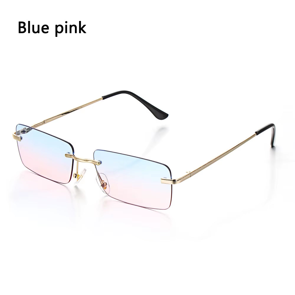Retro UV400 Fashion Rectangle Rimless Women Sunglasses Unisex Retro Luxury Design Gradient Small Eyewear