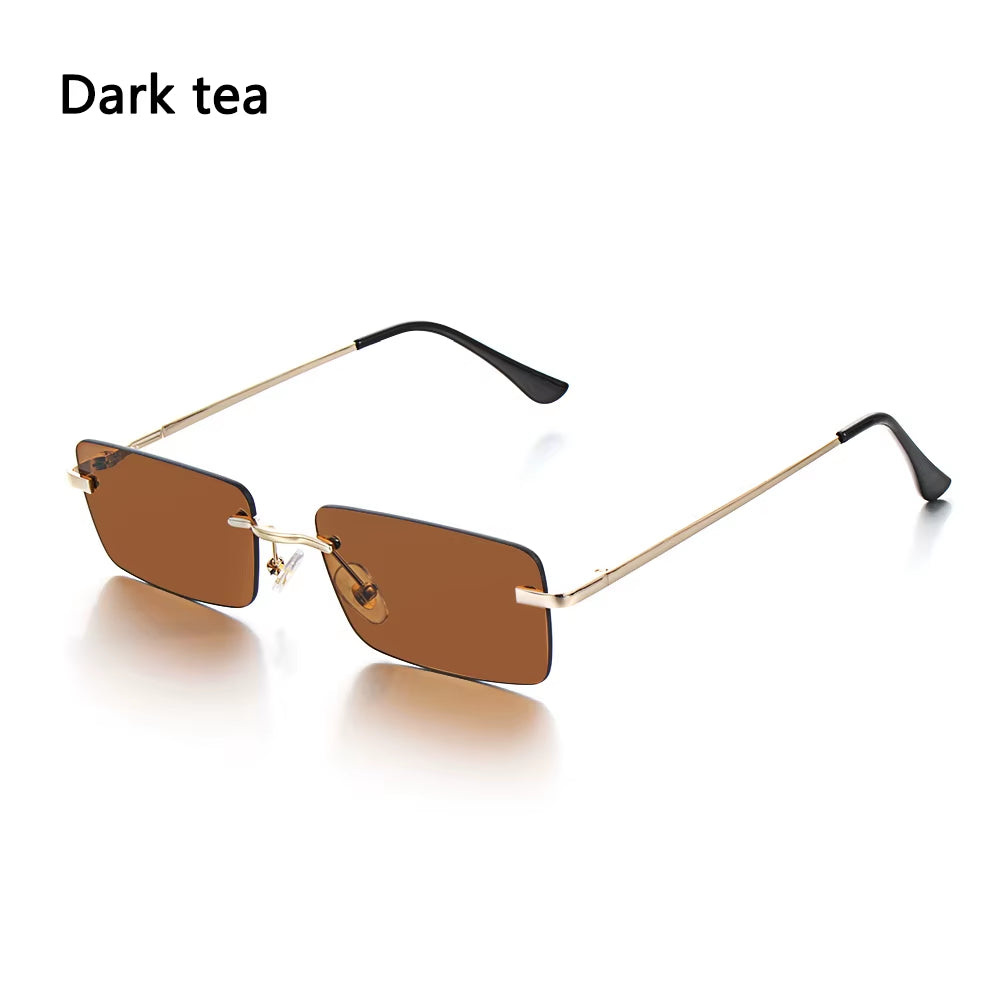 Retro UV400 Fashion Rectangle Rimless Women Sunglasses Unisex Retro Luxury Design Gradient Small Eyewear