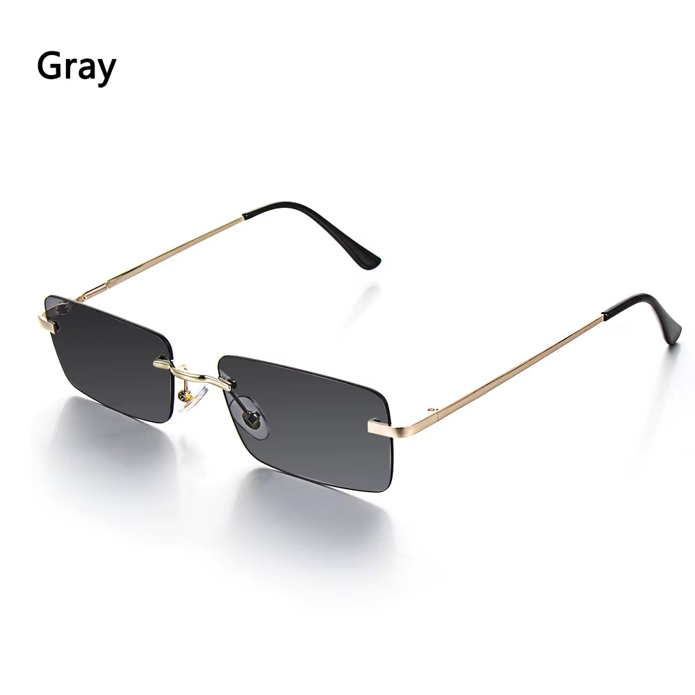 Retro UV400 Fashion Rectangle Rimless Women Sunglasses Unisex Retro Luxury Design Gradient Small Eyewear