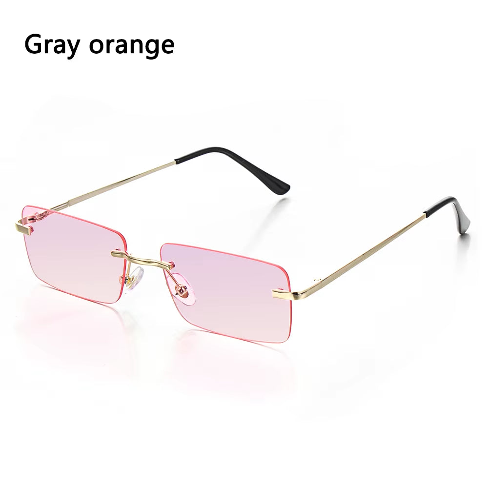 Retro UV400 Fashion Rectangle Rimless Women Sunglasses Unisex Retro Luxury Design Gradient Small Eyewear