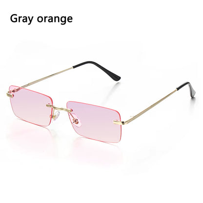 Retro UV400 Fashion Rectangle Rimless Women Sunglasses Unisex Retro Luxury Design Gradient Small Eyewear