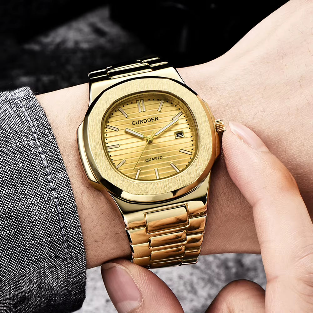 CURDDEN Top Business Men Watch Calendar Analog Stainless Steel Band Male Quartz Wrist Watch Relojes Para Hombre