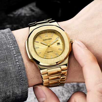 CURDDEN Top Business Men Watch Calendar Analog Stainless Steel Band Male Quartz Wrist Watch Relojes Para Hombre