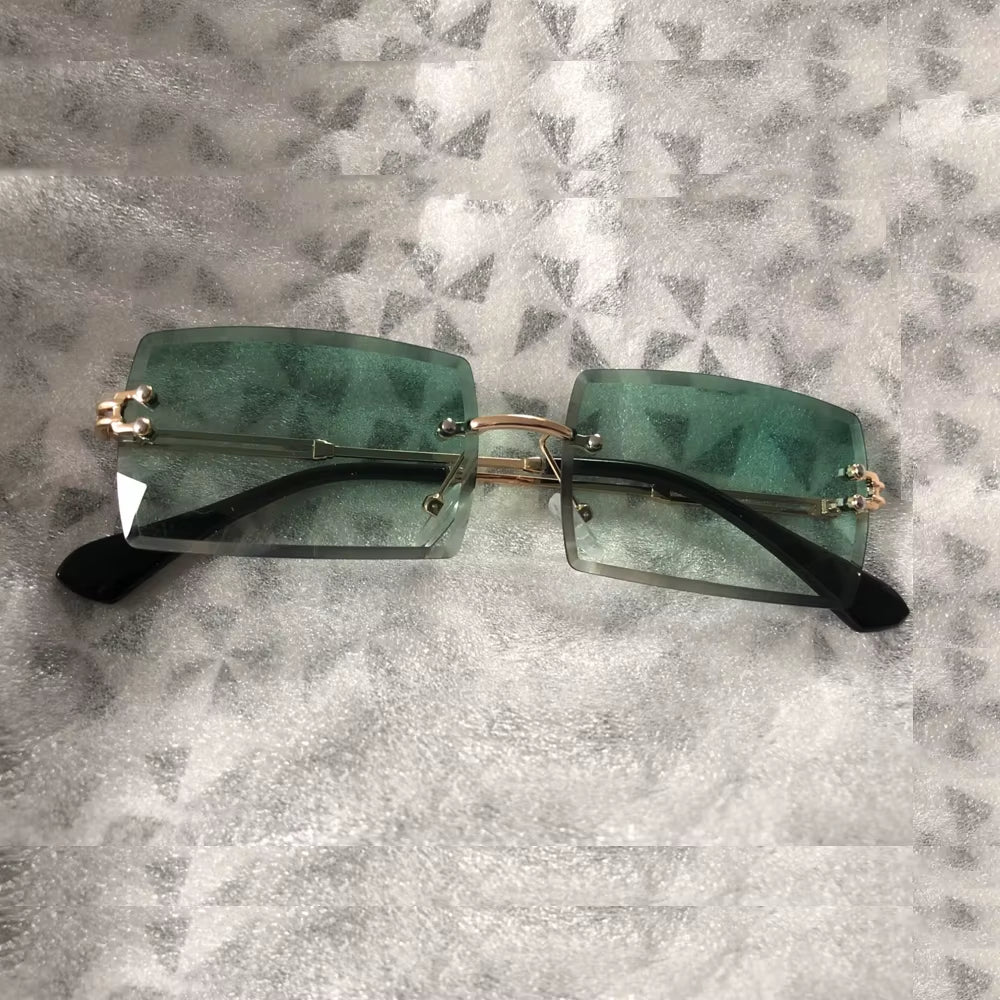 Retro UV400 Fashion Rectangle Rimless Women Sunglasses Unisex Retro Luxury Design Gradient Small Eyewear