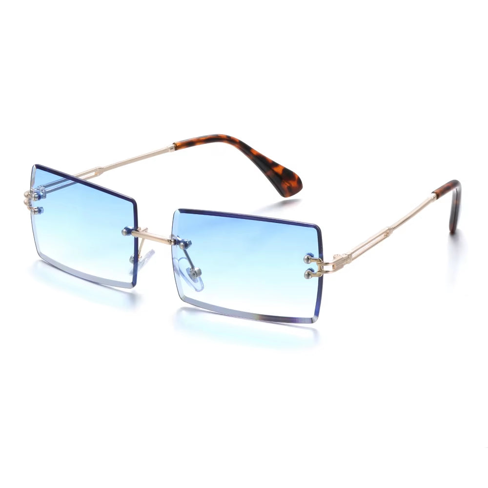 Retro UV400 Fashion Rectangle Rimless Women Sunglasses Unisex Retro Luxury Design Gradient Small Eyewear