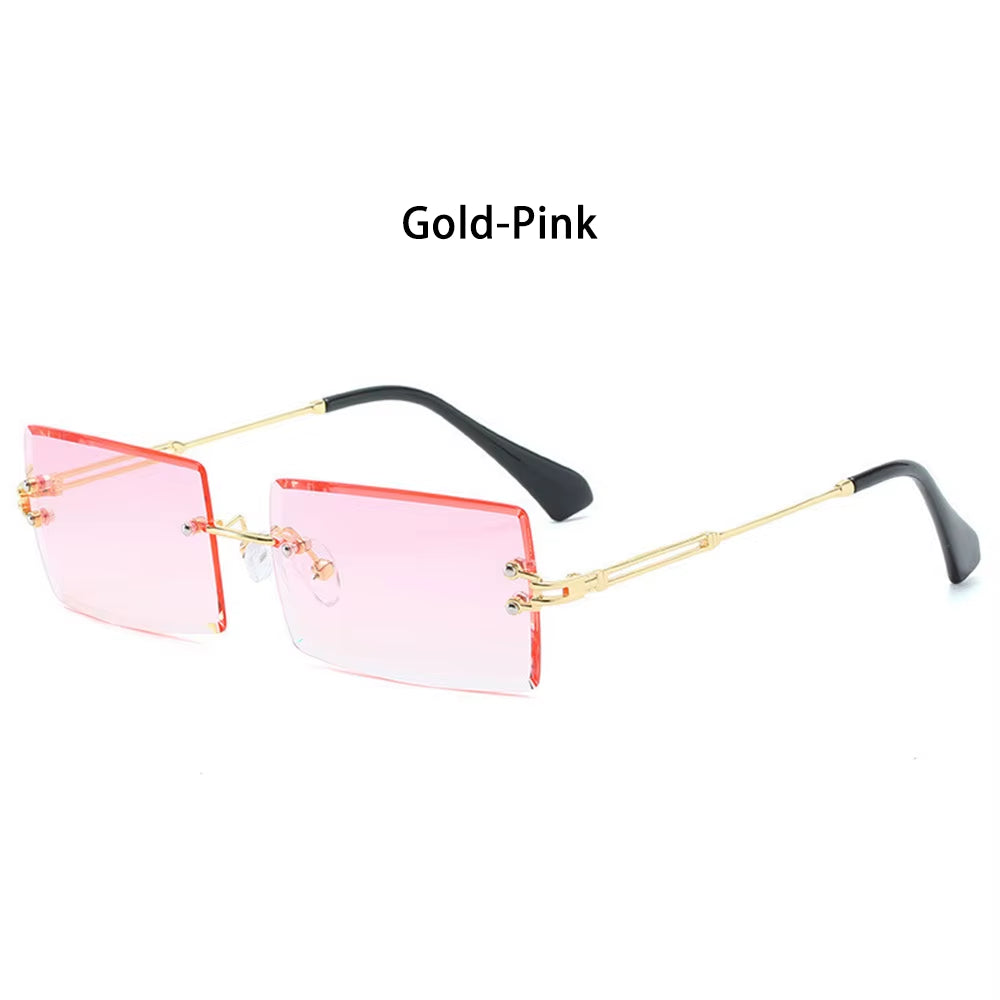 Retro UV400 Fashion Rectangle Rimless Women Sunglasses Unisex Retro Luxury Design Gradient Small Eyewear