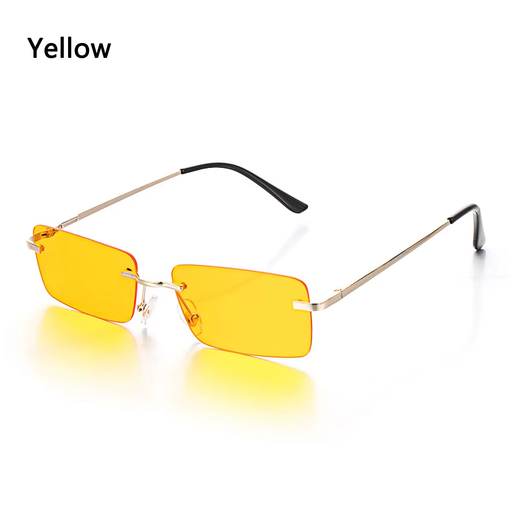 Retro UV400 Fashion Rectangle Rimless Women Sunglasses Unisex Retro Luxury Design Gradient Small Eyewear