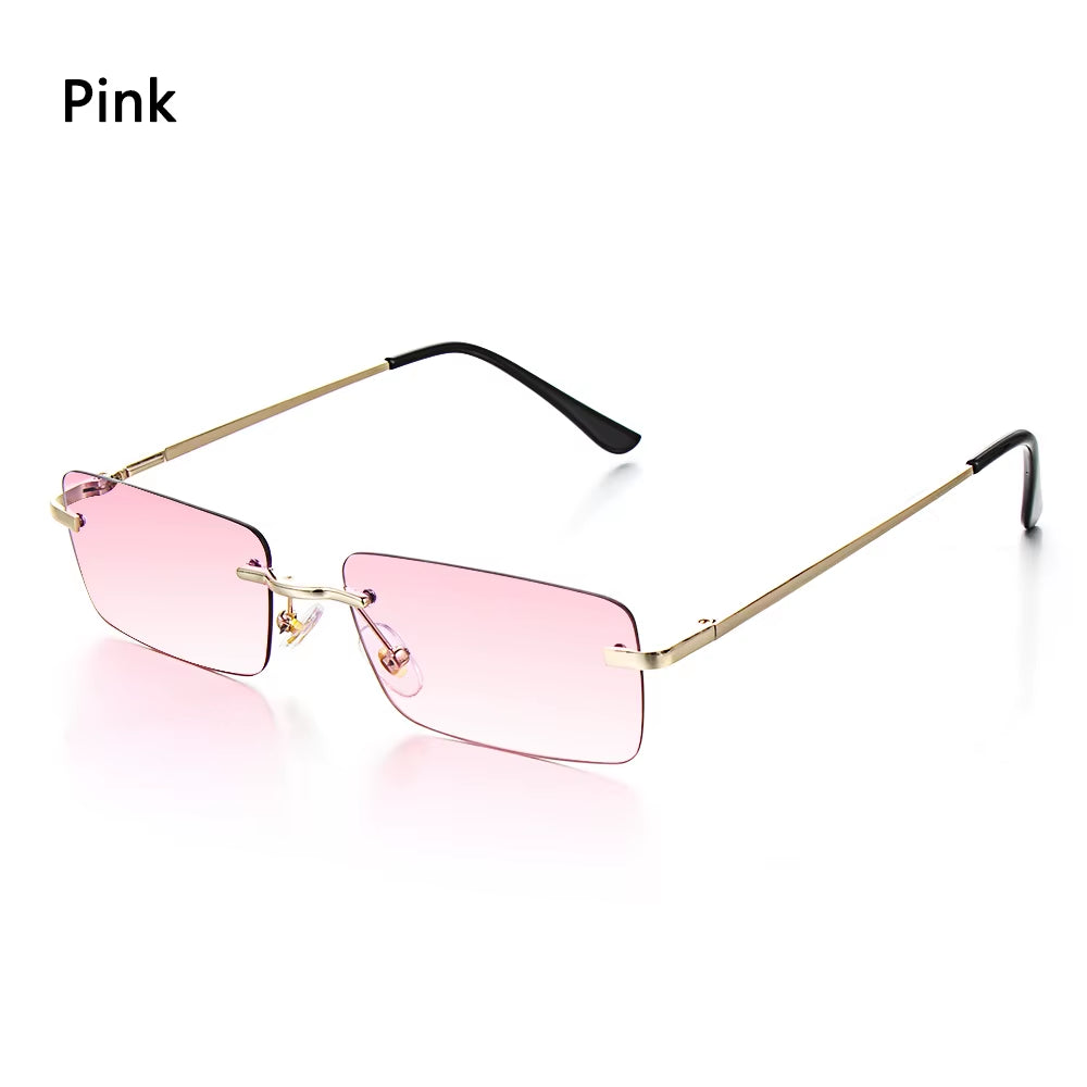 Retro UV400 Fashion Rectangle Rimless Women Sunglasses Unisex Retro Luxury Design Gradient Small Eyewear