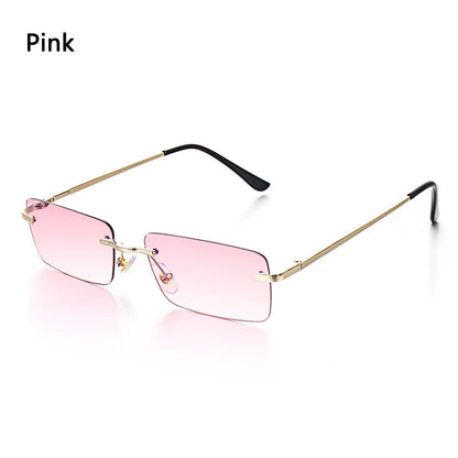 Retro UV400 Fashion Rectangle Rimless Women Sunglasses Unisex Retro Luxury Design Gradient Small Eyewear