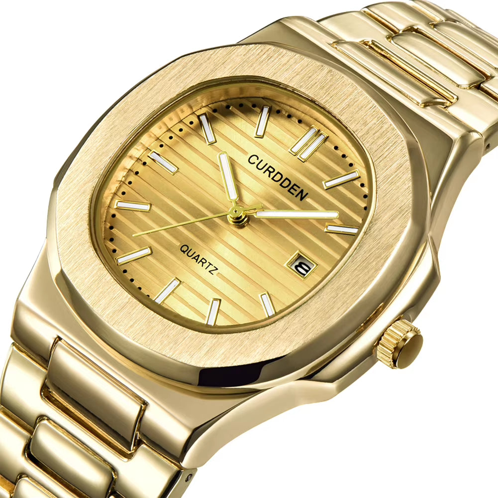CURDDEN Top Business Men Watch Calendar Analog Stainless Steel Band Male Quartz Wrist Watch Relojes Para Hombre