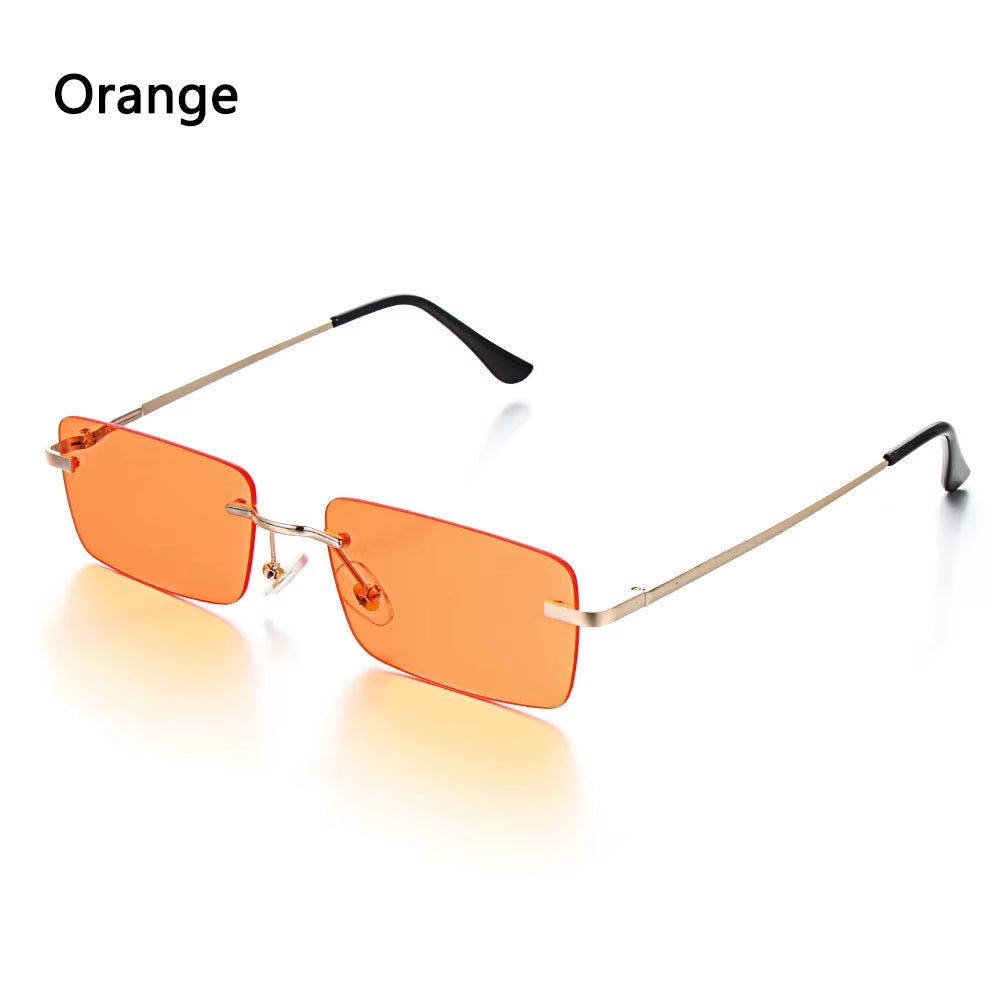 Retro UV400 Fashion Rectangle Rimless Women Sunglasses Unisex Retro Luxury Design Gradient Small Eyewear