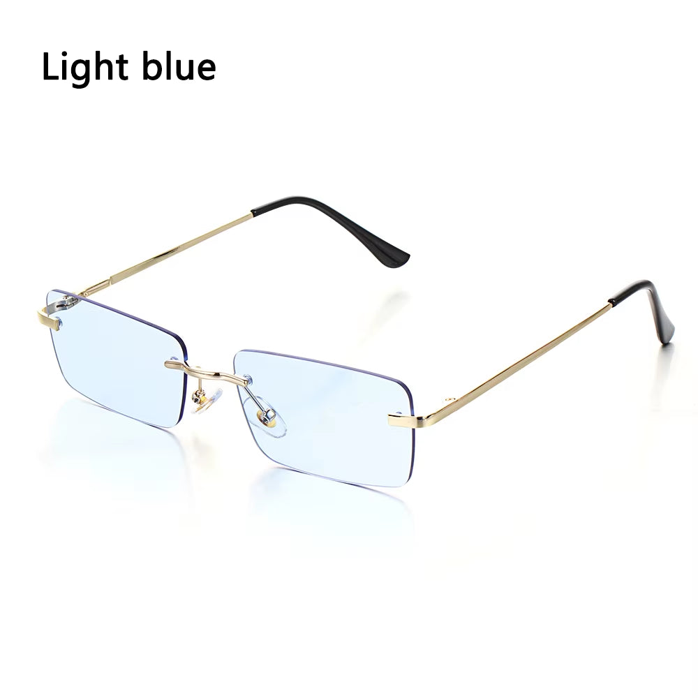Retro UV400 Fashion Rectangle Rimless Women Sunglasses Unisex Retro Luxury Design Gradient Small Eyewear