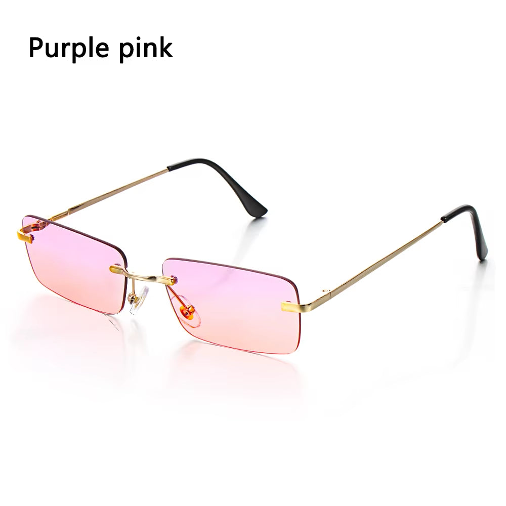 Retro UV400 Fashion Rectangle Rimless Women Sunglasses Unisex Retro Luxury Design Gradient Small Eyewear