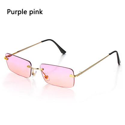 Retro UV400 Fashion Rectangle Rimless Women Sunglasses Unisex Retro Luxury Design Gradient Small Eyewear