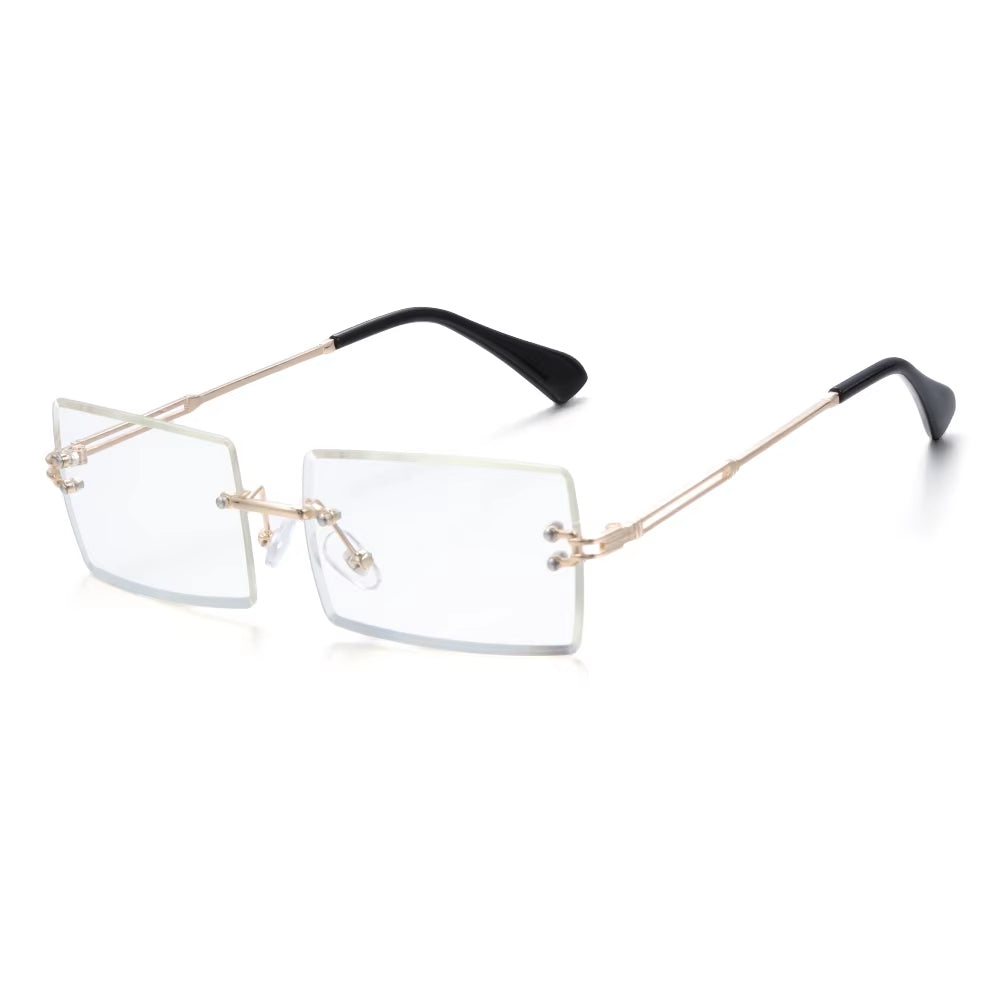 Retro UV400 Fashion Rectangle Rimless Women Sunglasses Unisex Retro Luxury Design Gradient Small Eyewear