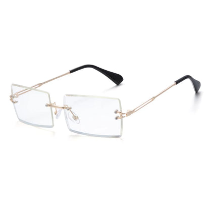 Retro UV400 Fashion Rectangle Rimless Women Sunglasses Unisex Retro Luxury Design Gradient Small Eyewear