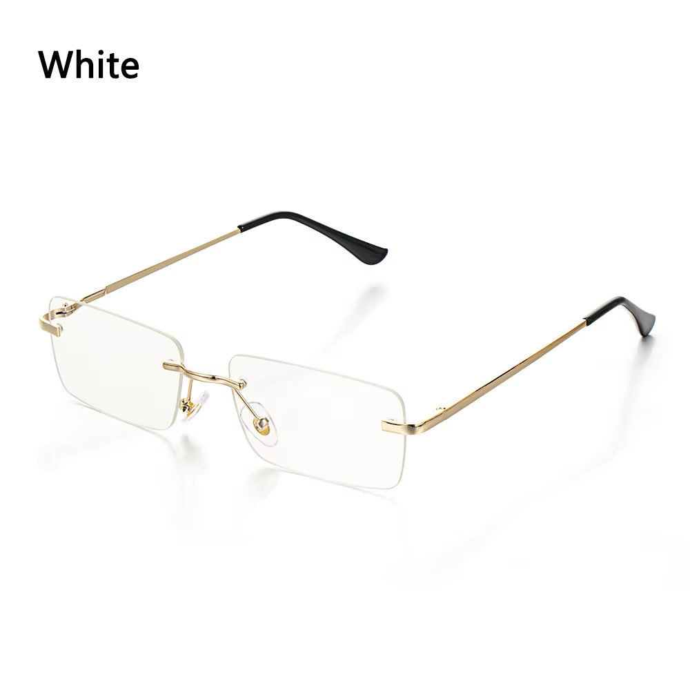 Retro UV400 Fashion Rectangle Rimless Women Sunglasses Unisex Retro Luxury Design Gradient Small Eyewear