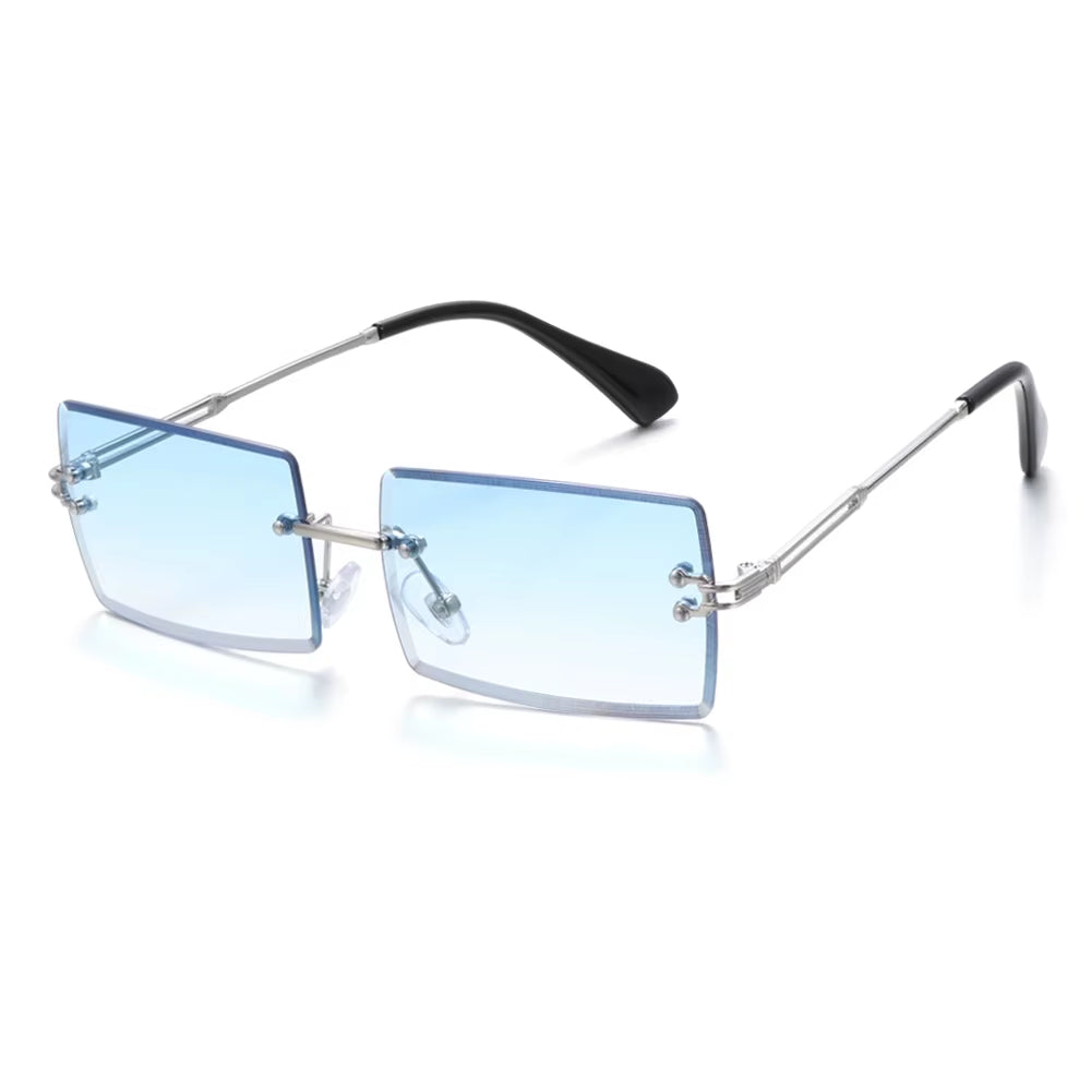 Retro UV400 Fashion Rectangle Rimless Women Sunglasses Unisex Retro Luxury Design Gradient Small Eyewear