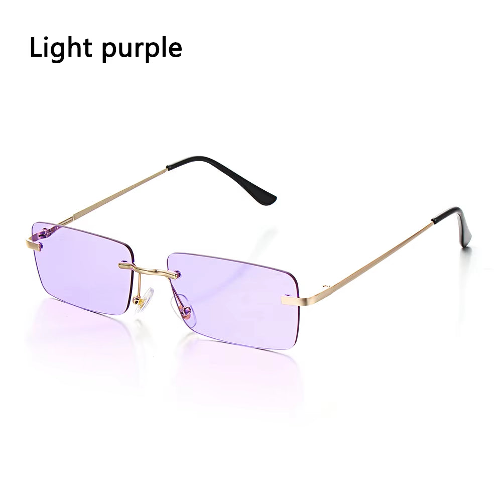 Retro UV400 Fashion Rectangle Rimless Women Sunglasses Unisex Retro Luxury Design Gradient Small Eyewear