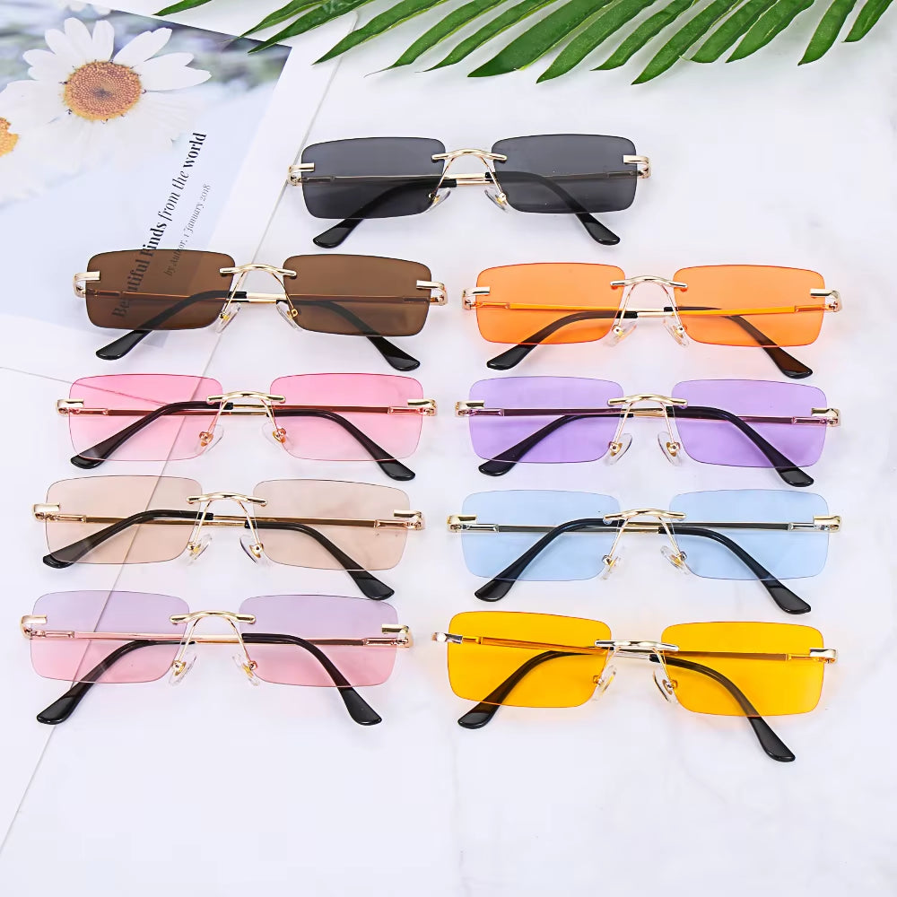 Retro UV400 Fashion Rectangle Rimless Women Sunglasses Unisex Retro Luxury Design Gradient Small Eyewear