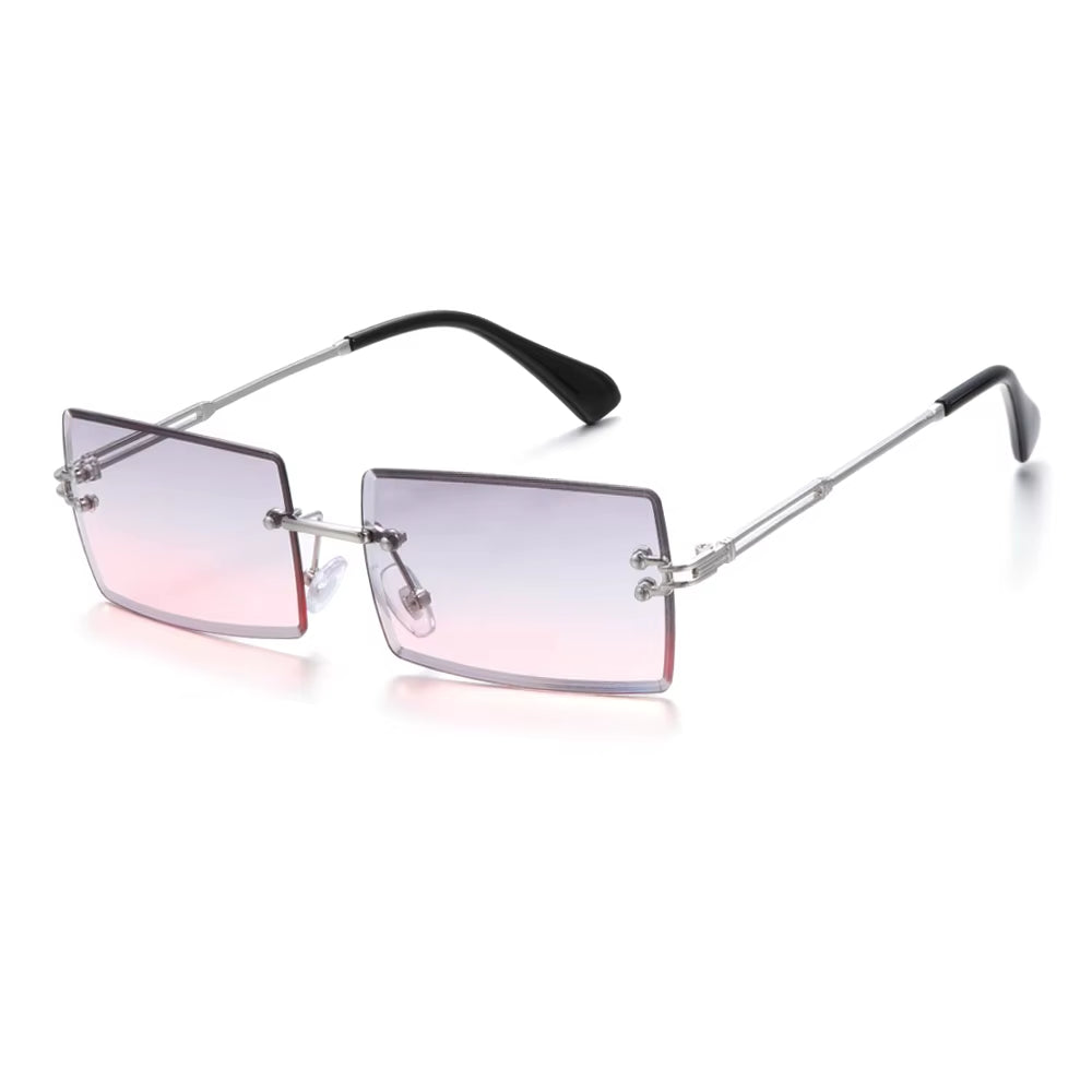 Retro UV400 Fashion Rectangle Rimless Women Sunglasses Unisex Retro Luxury Design Gradient Small Eyewear