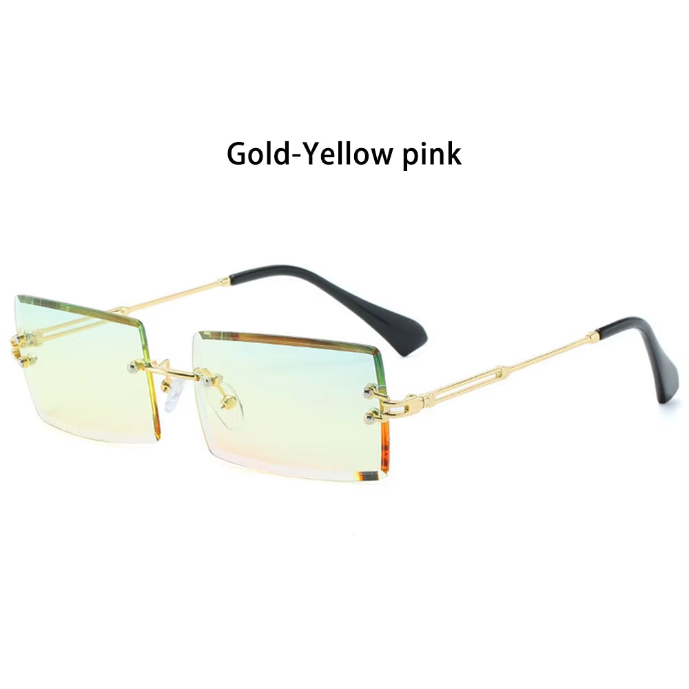 Retro UV400 Fashion Rectangle Rimless Women Sunglasses Unisex Retro Luxury Design Gradient Small Eyewear