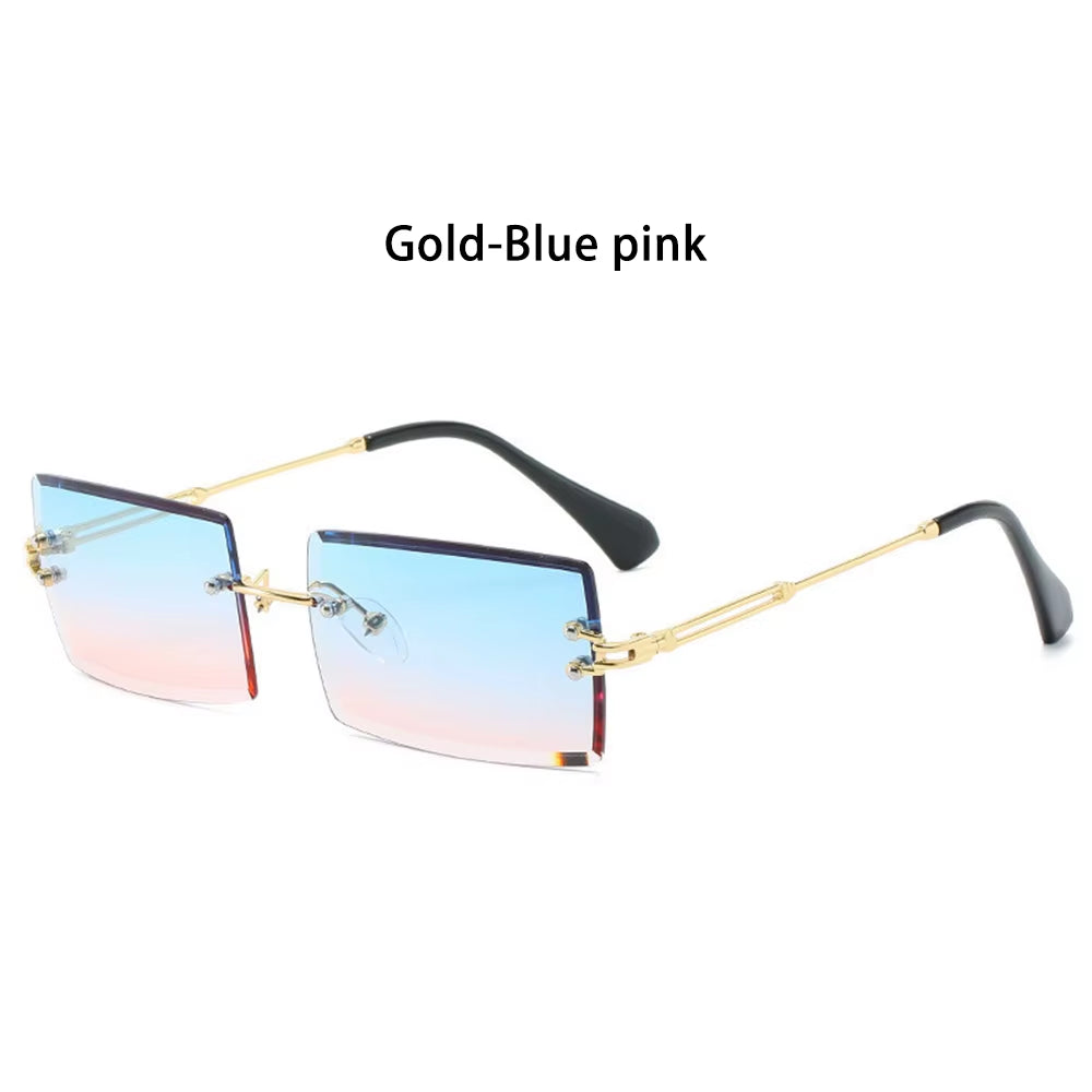 Retro UV400 Fashion Rectangle Rimless Women Sunglasses Unisex Retro Luxury Design Gradient Small Eyewear