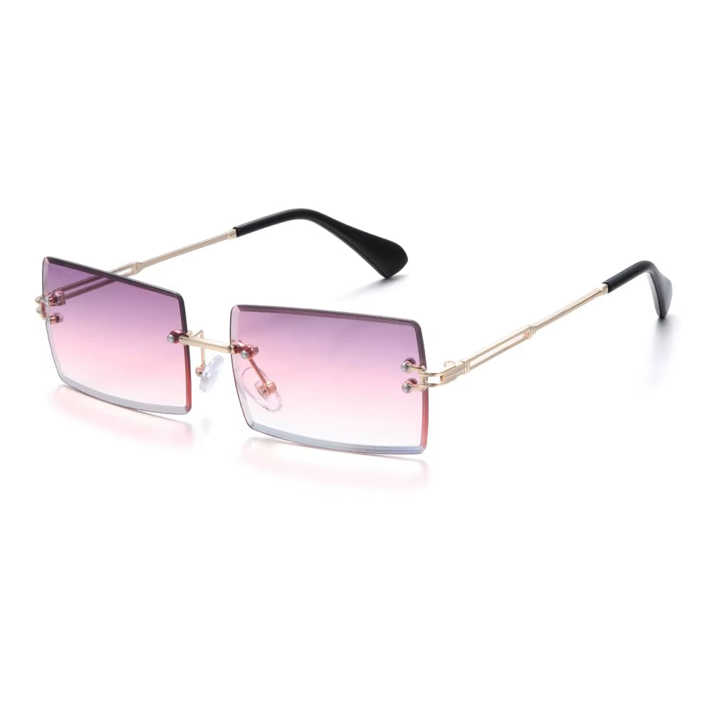 Retro UV400 Fashion Rectangle Rimless Women Sunglasses Unisex Retro Luxury Design Gradient Small Eyewear