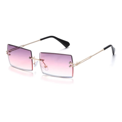 Retro UV400 Fashion Rectangle Rimless Women Sunglasses Unisex Retro Luxury Design Gradient Small Eyewear
